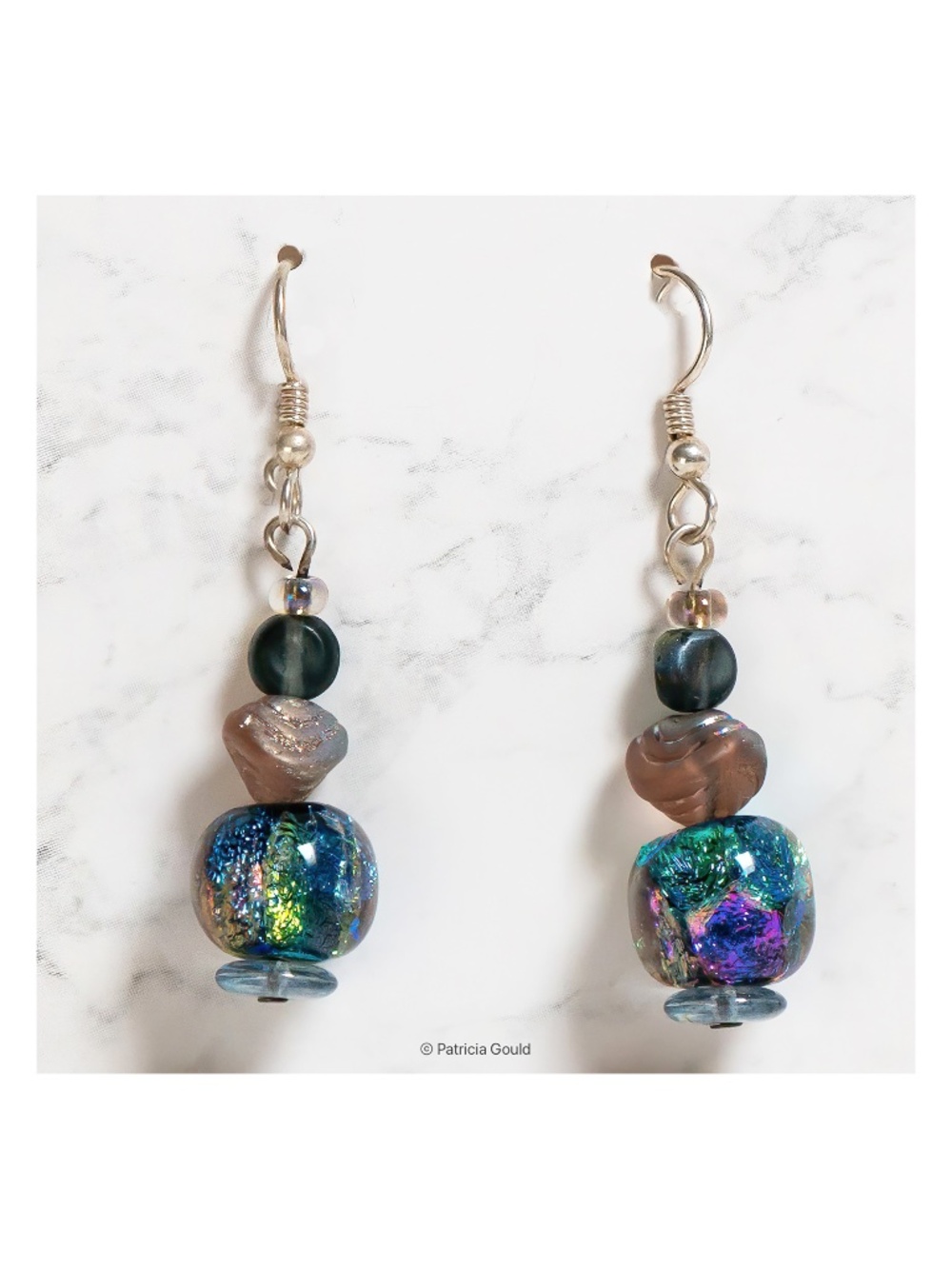New - EA43 - Earrings - Dichroic glass beads, sterling  wires - one of a kind